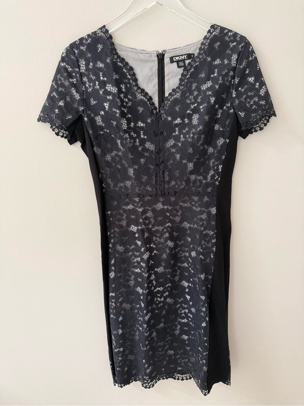 DKNY Black Lace Cocktail Dress with slimming side panels